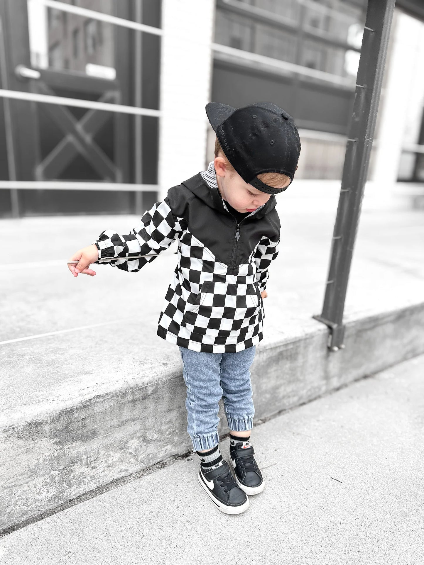 Checkered Half Zip Windbreaker