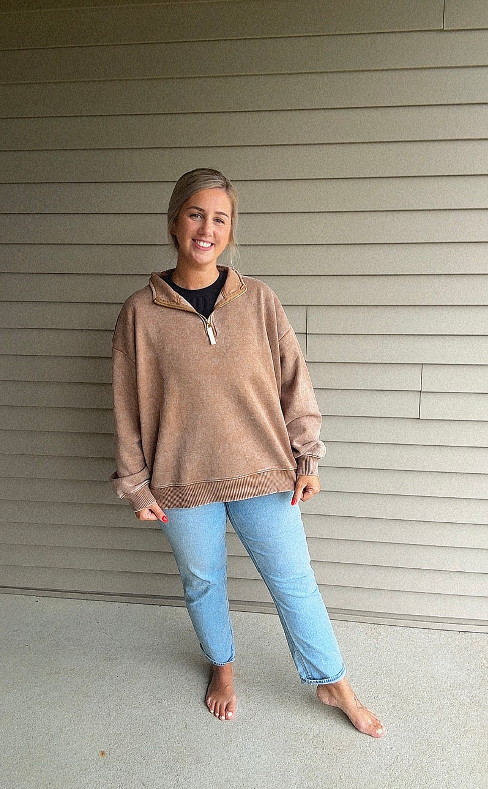 Acid Wash Fleece Pullover | Deep Camel