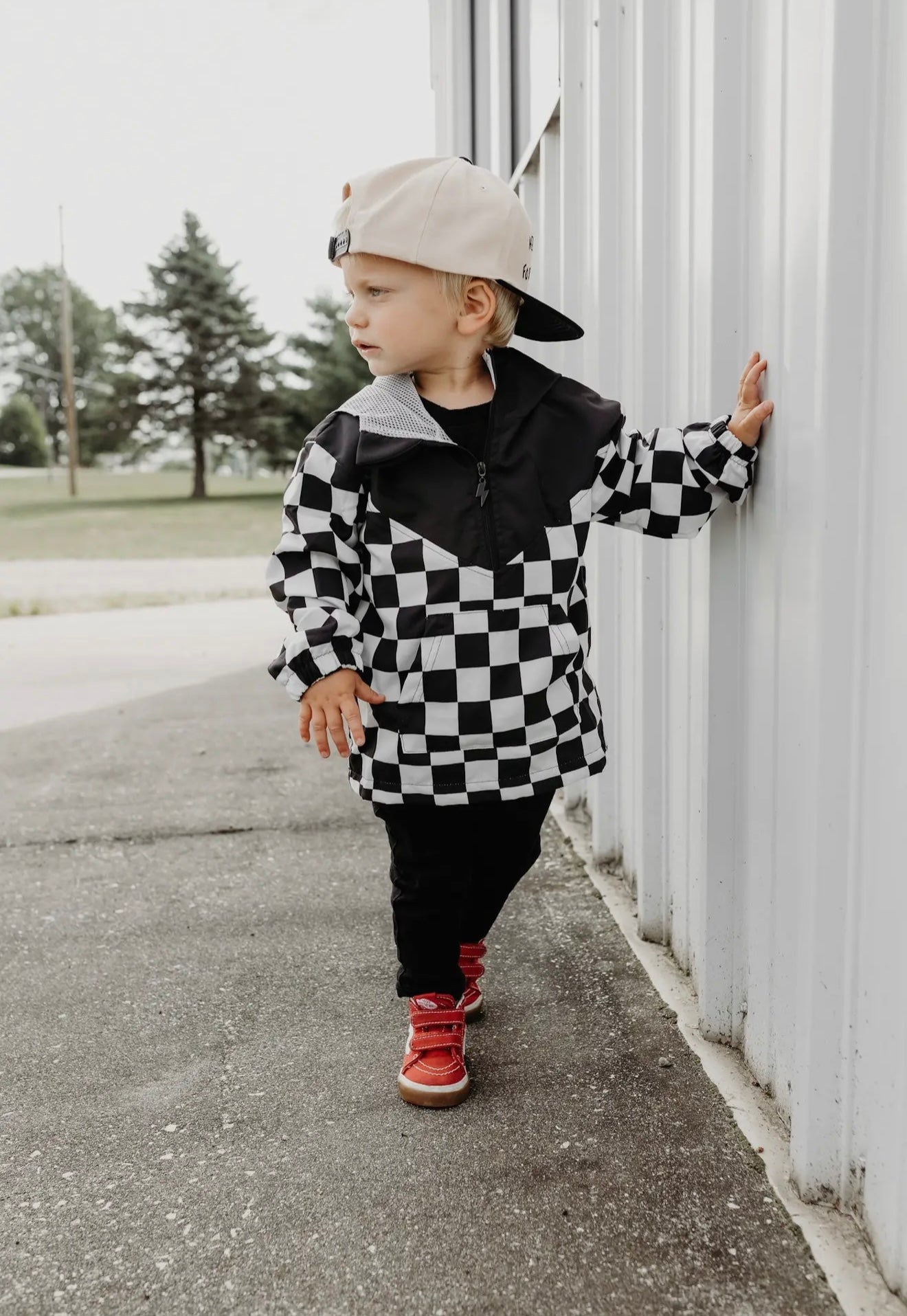 Checkered Half Zip Windbreaker