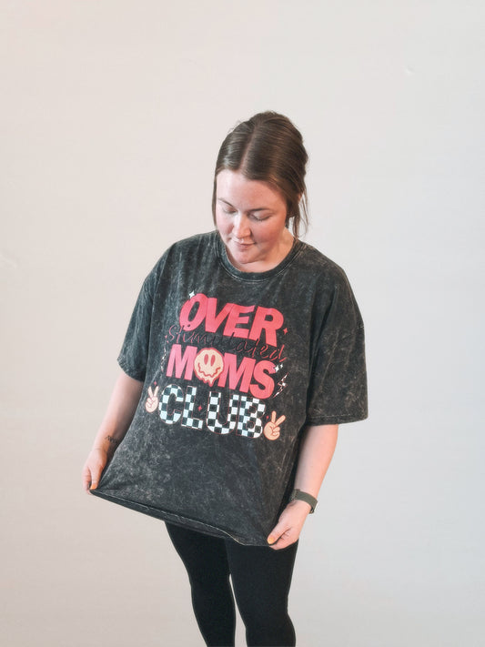 Overstimulated Mom acid wash tee