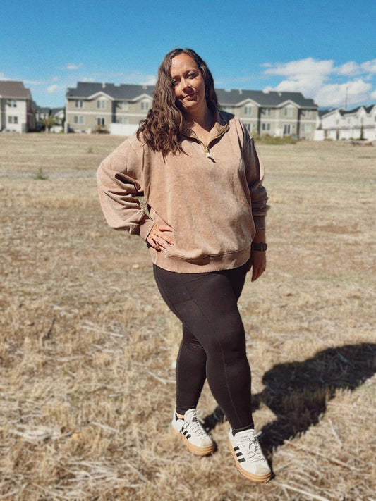 Acid Wash Fleece Pullover | Deep Camel