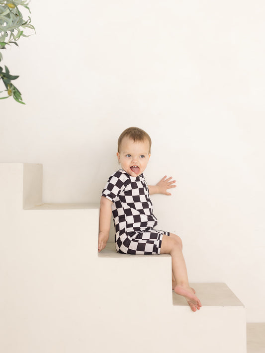 Bamboo Shortie Romper | Checkerboard