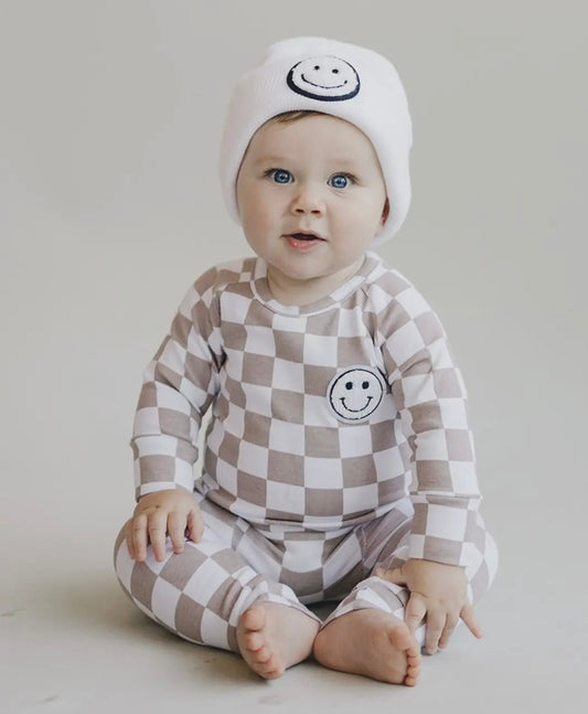Checkered Smiley Lounge Set | Latte