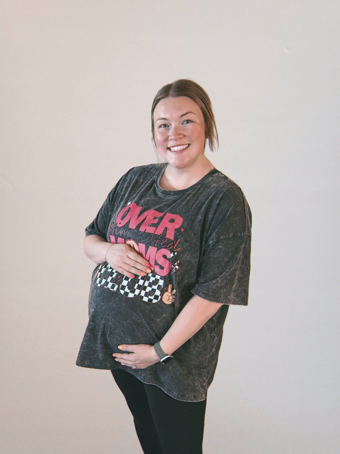 Overstimulated Mom acid wash tee