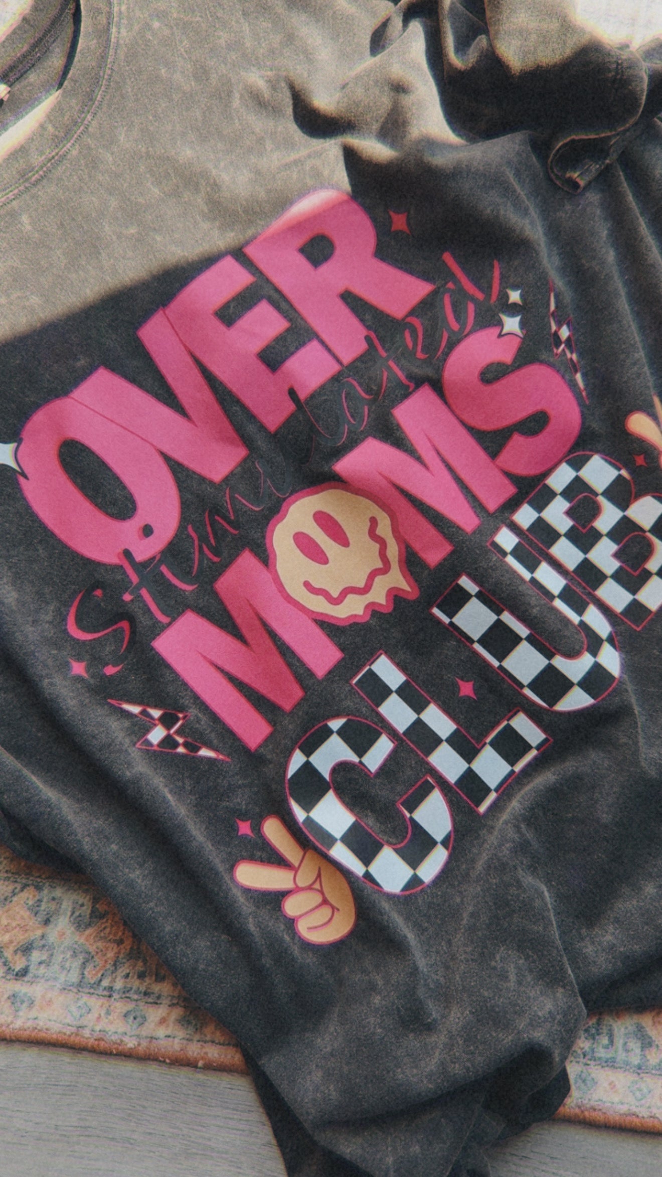 Overstimulated Mom acid wash tee