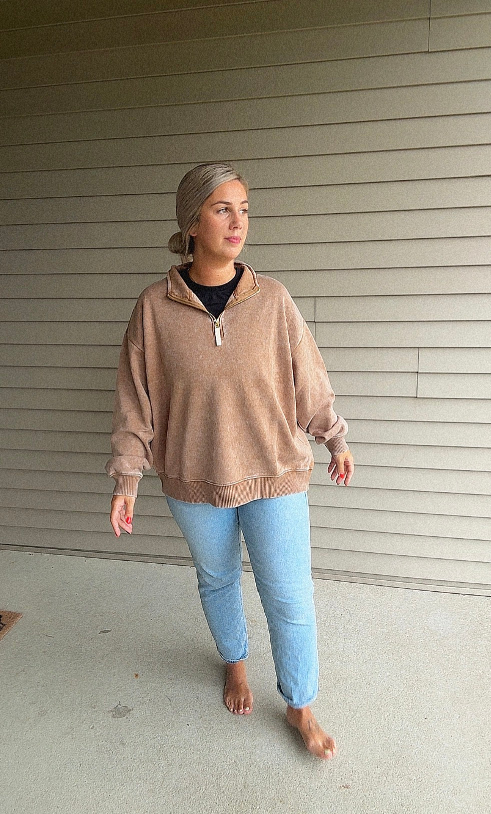 Acid Wash Fleece Pullover | Deep Camel