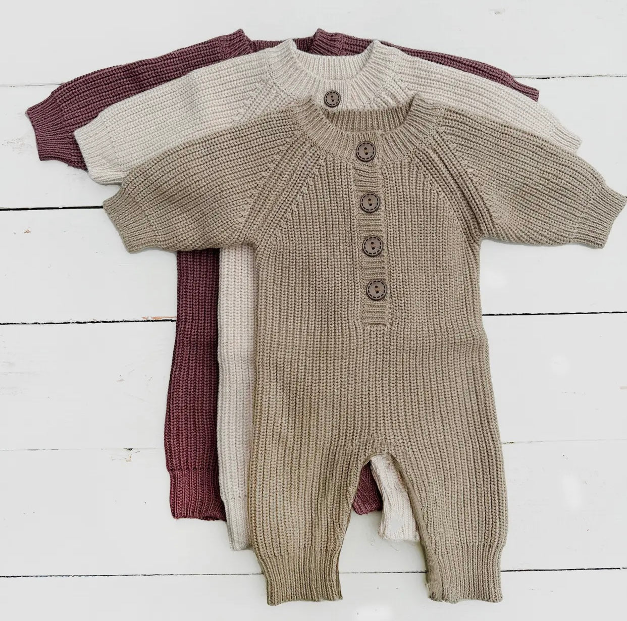 Baby Knit Romper Button Front Jumpsuit Harper w/ Zipper